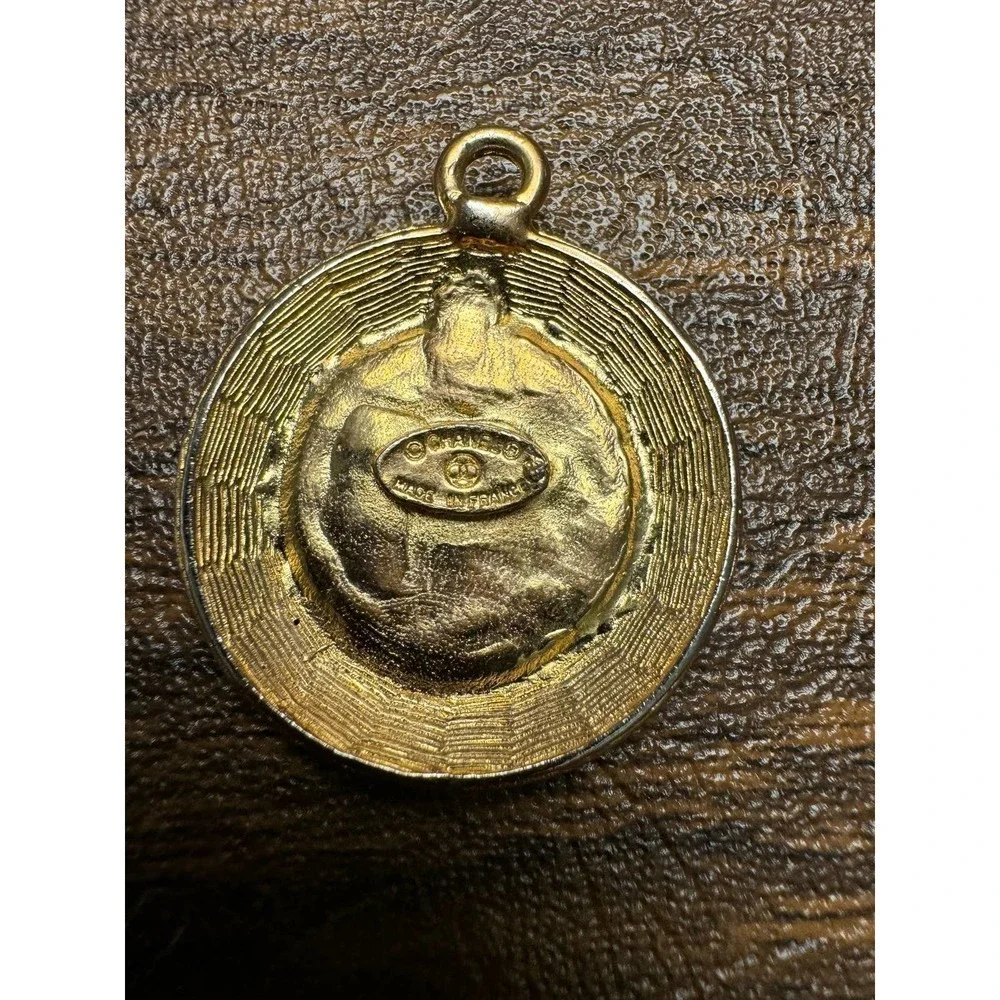 Vintage Chanel Coco Mark Gold Plated Circle Pendant with COA